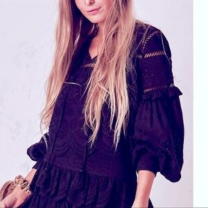 LOVESHACKFANCY prairie scalloped tassels puff sleeve cropped top size XS